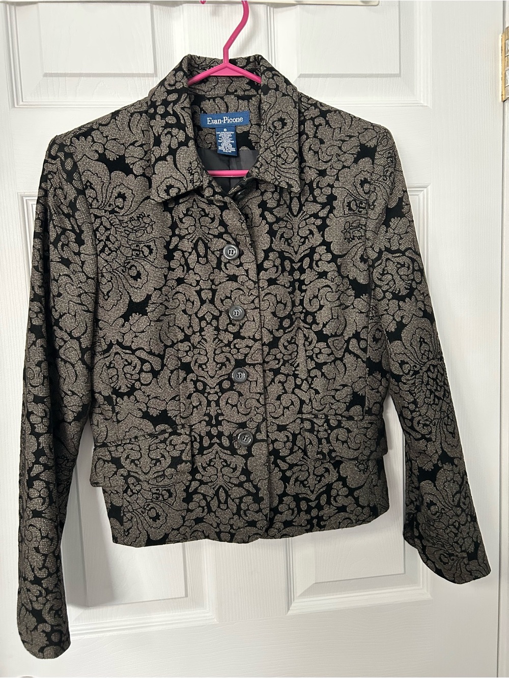 Evan Picone Suit Black and Taupe Floral Jacquard Tailored Jacket & Skirt